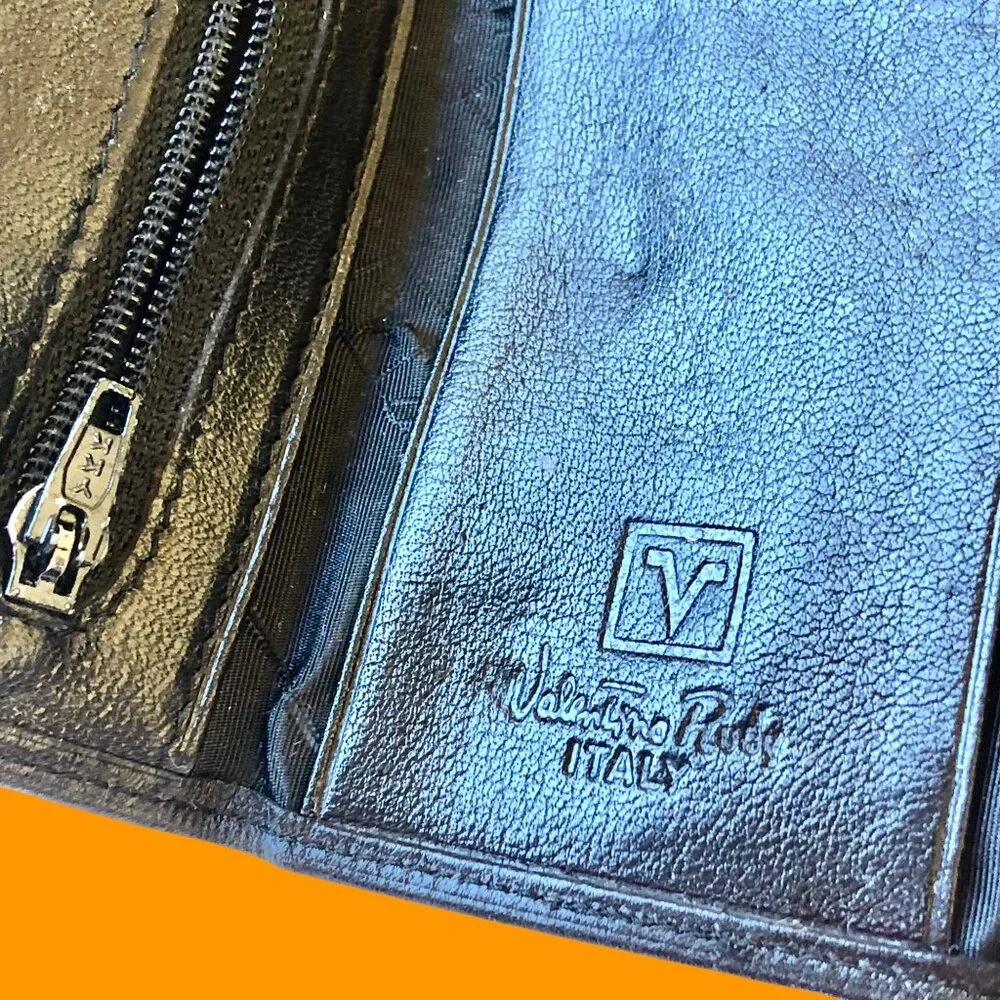 Valentino Rudy Italy Black Leather KEY COIN CARD Wallet Mens Tri-Fold